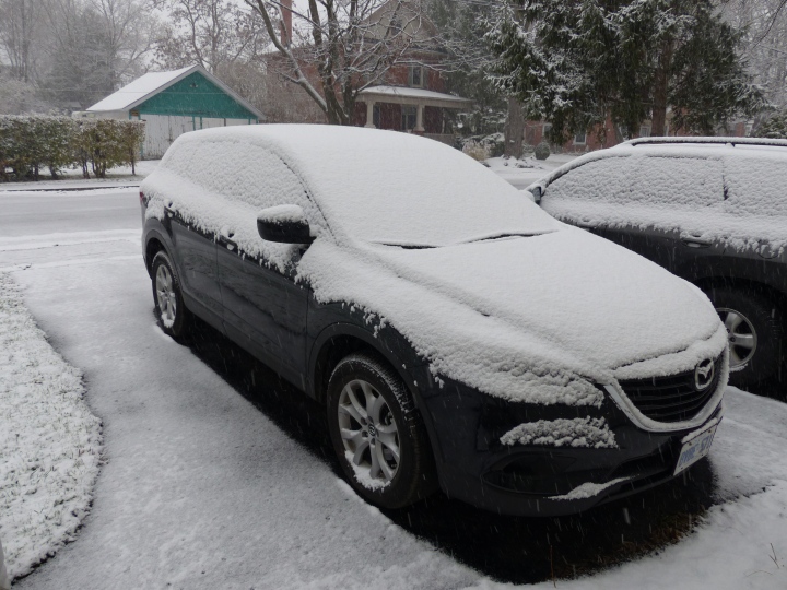 Snow covered car in Belleville